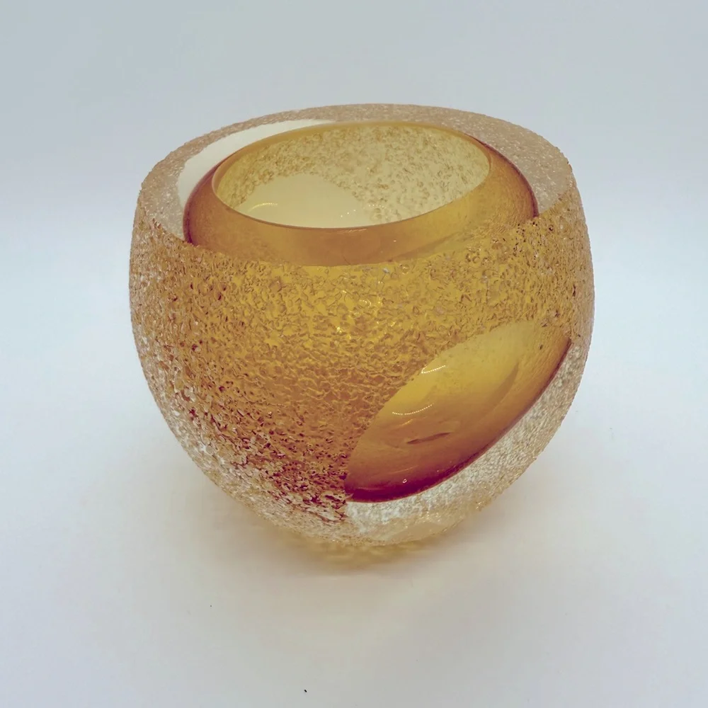 Fifth avenue glass amber frosted Tea‎ Light votive candle holder Geode